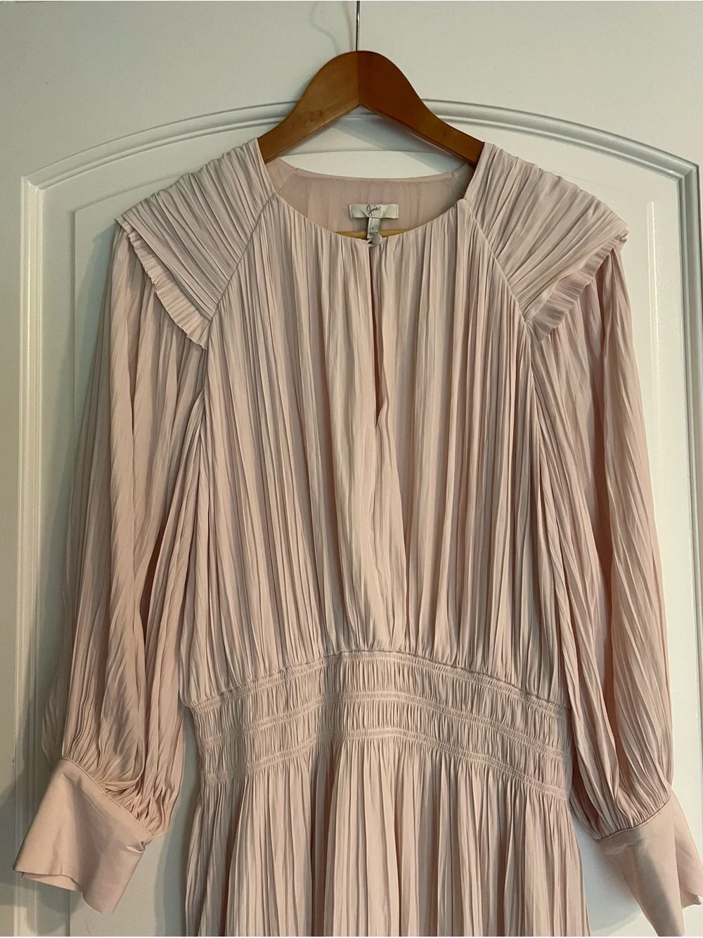 Joie Blush Solid Pleated Smocked Long-Sleeve Midi Dress - Picture 2 of 12
